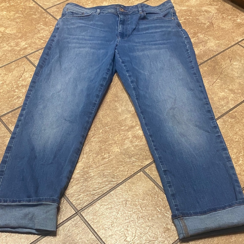 J jill High Rise Straight Leg Ankle Jeans in Classic Blue Denim 12 Casual